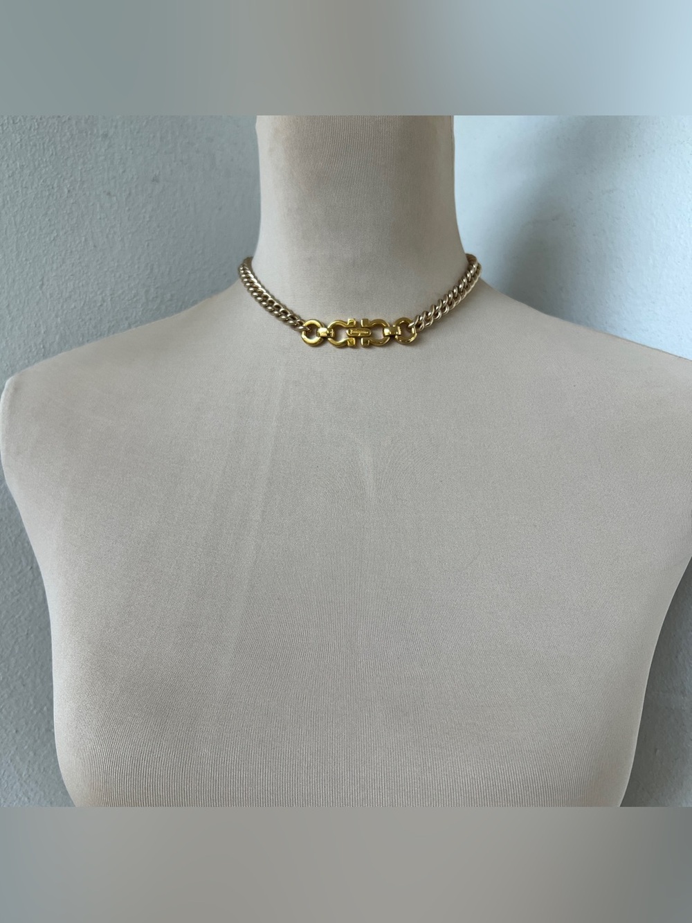 Custom Vintage Ferragamo Gancini Necklace Two Tone Gold Choker 15” - Picture 5 of 13